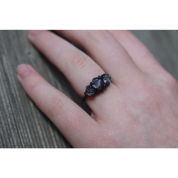 Raw Garnet Engagement Ring, Rough Wedding Band, Unique Sterling Silver - Picture 4 of 4
